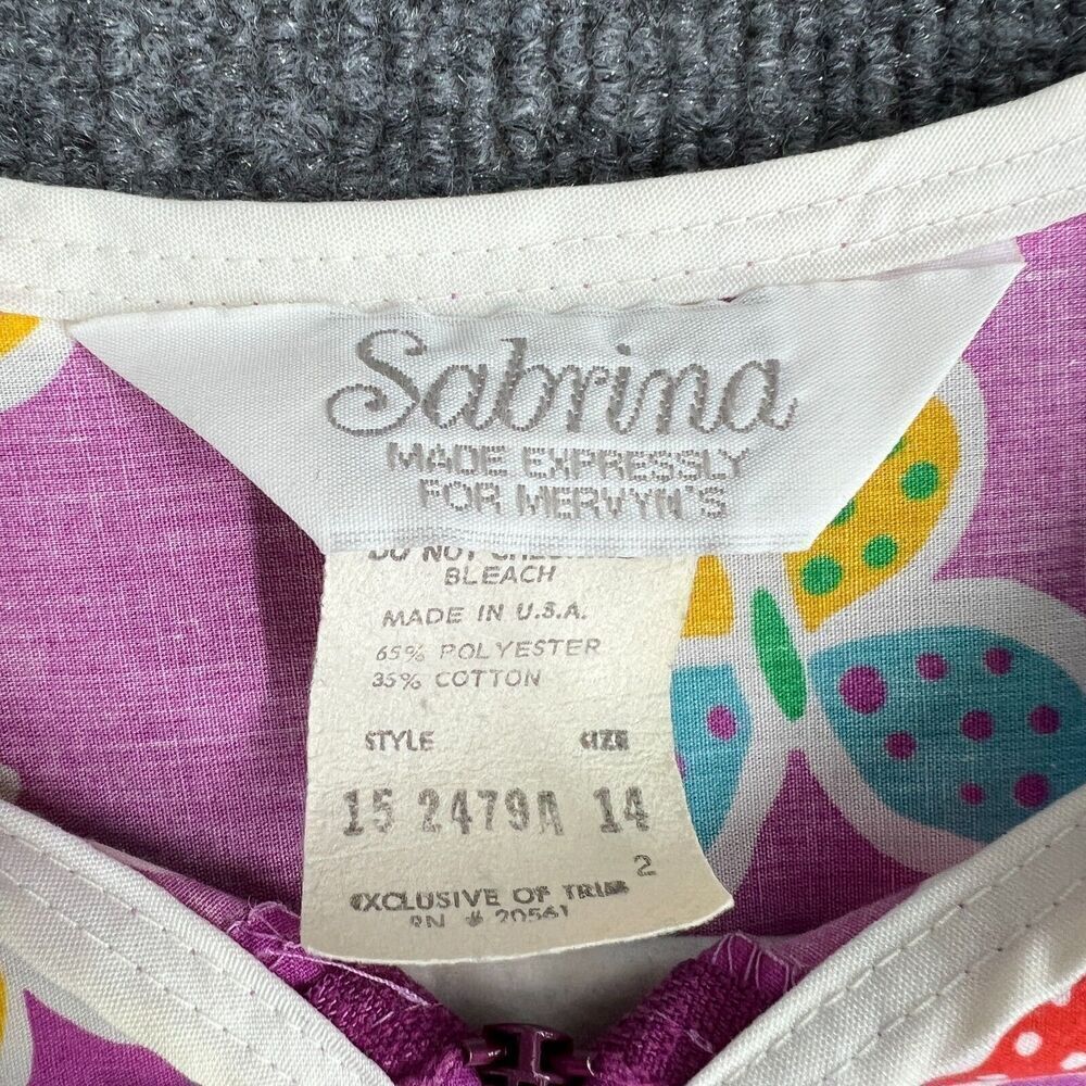 Vintage Sabrina Mervyns Womens House Dress MuuMuu Size 14 Purple Butterfly Print - Picture 8 of 11